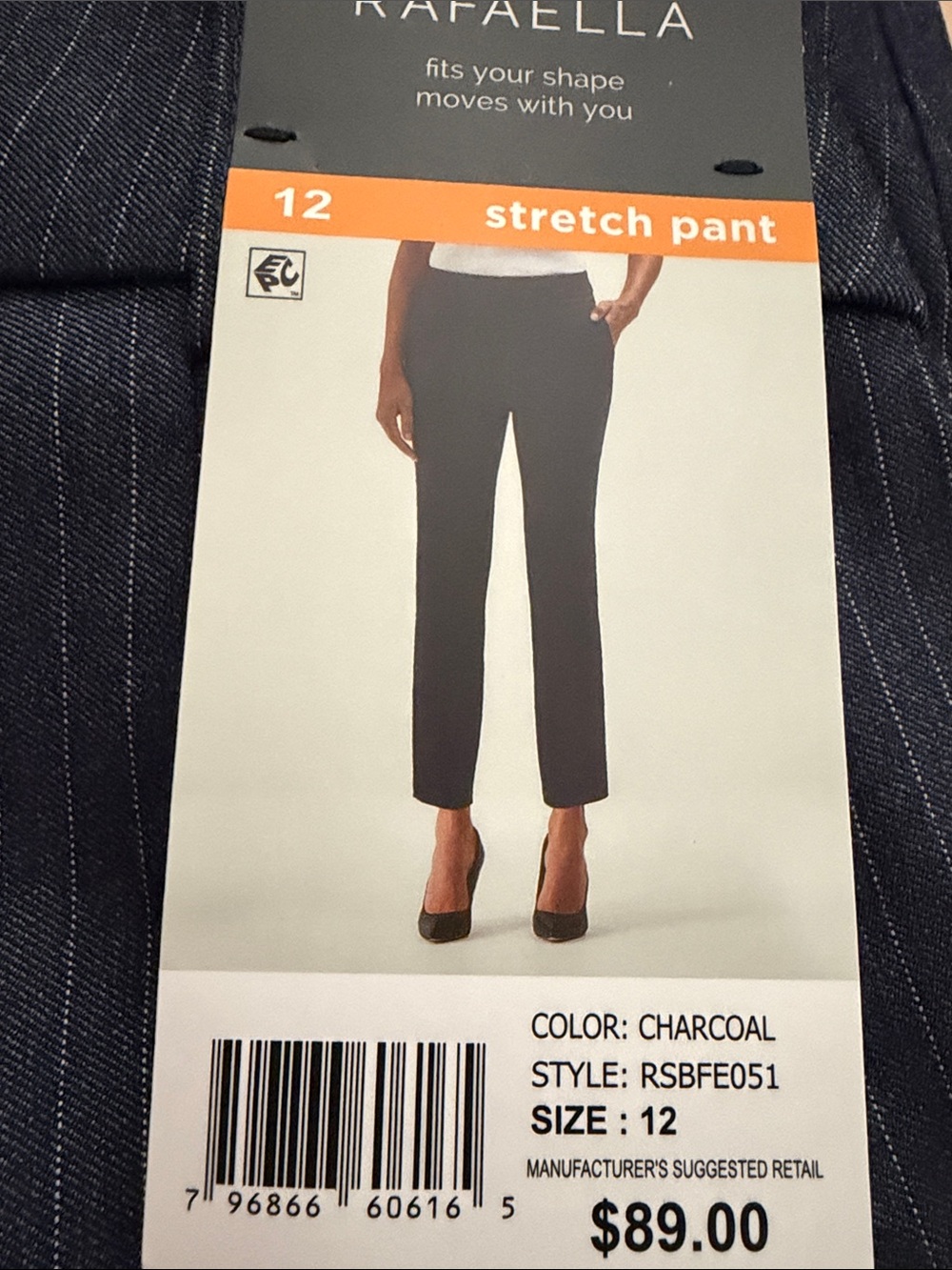 NWT Size 12 Rafaella Charcoal Straight-Leg Stretch Pants